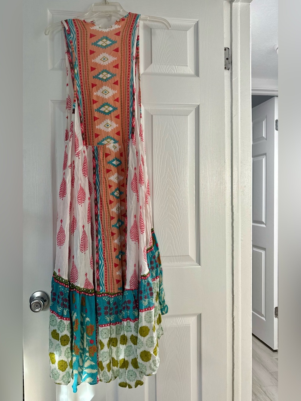 RAGA Orange Coral and Teal Printed Lightweight midi dress